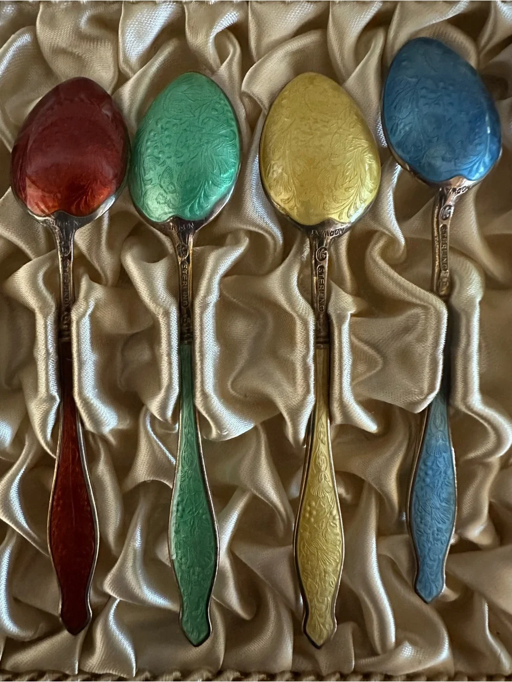 Rare G. Hellström Sterling Silver Enamel Demitasse Spoon Set - Multicolor